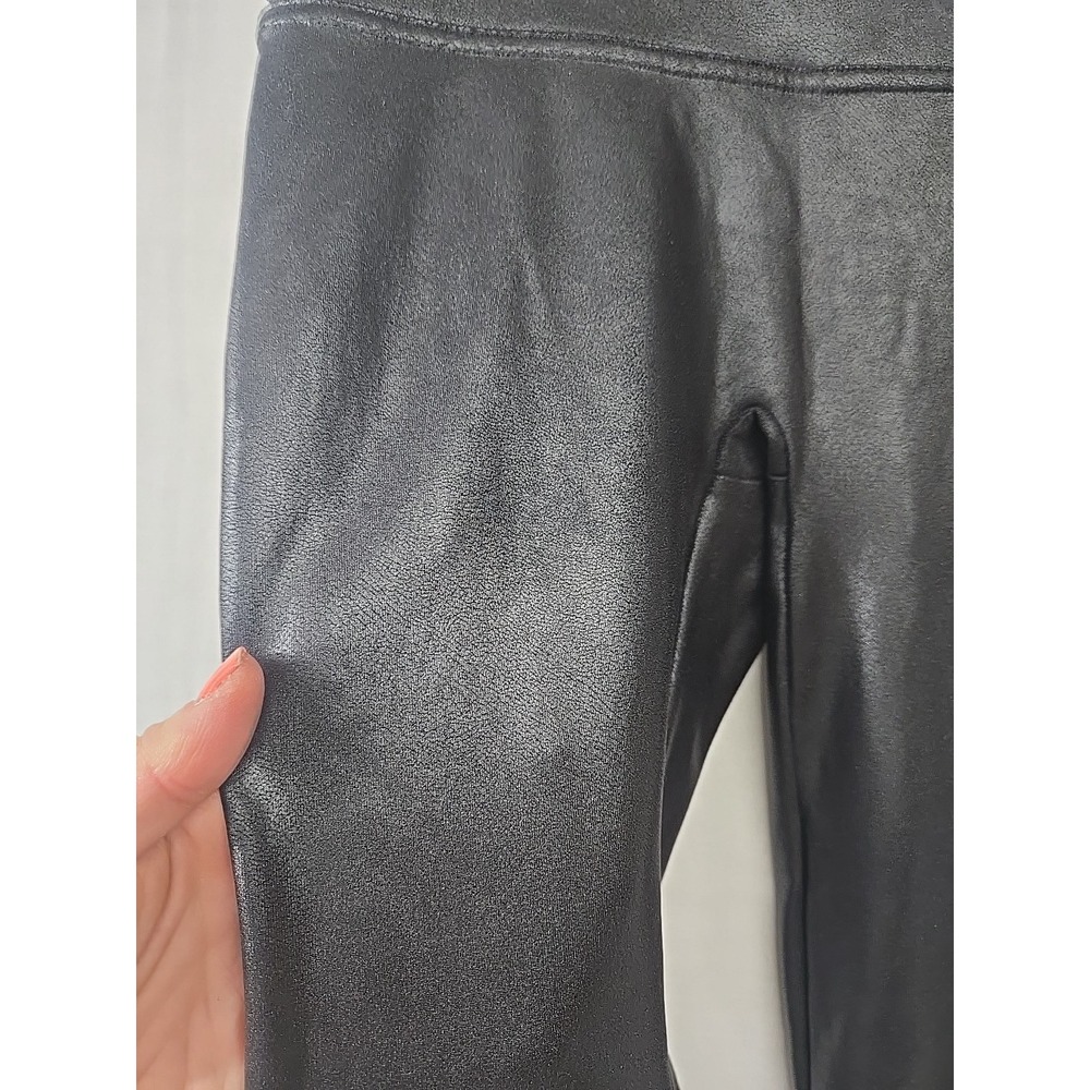 SPANX Faux Leather Leggings Solid Black Women's Size L Stretch Mid Rise - Picture 2 of 10
